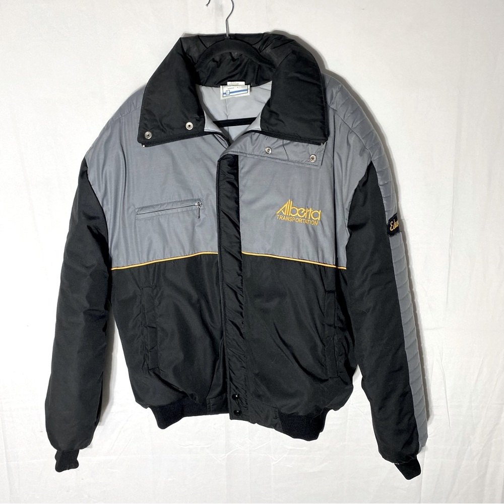 Vintage Alberta Transport Foreman Bomber Black Grey Winter Coat XXL Dadcore